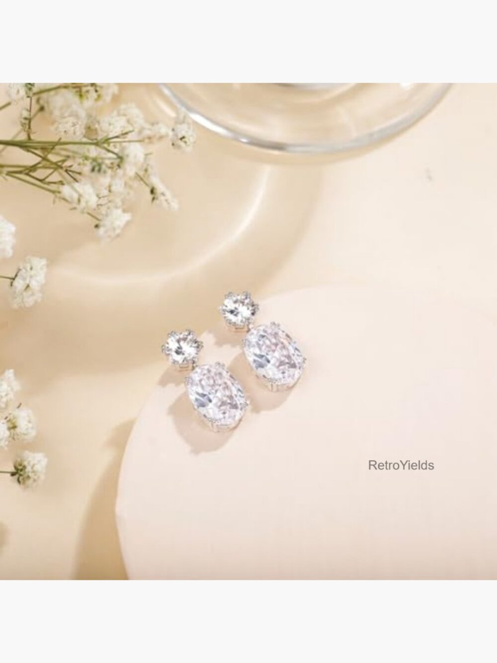 Cubic Zirconia Dangle Drop Oval Silver Post Bridal Prom Earrings - Picture 6 of 7